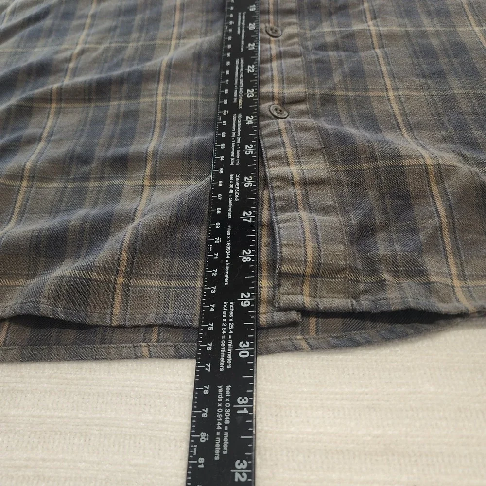 The North Face Mens Large Blue Tan‎ Plaid Cotton Blend Flannel Shirt 695